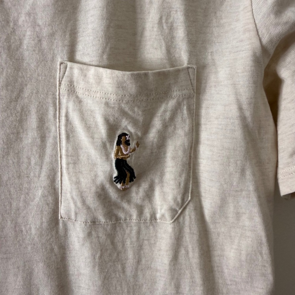 Stance Butter Blend womens Medium Cream Hula Girl Embroidered Pocket T-Shirt - Picture 3 of 9